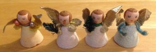 4 Vintage Made In West Germany Paper Mache Angel Christmas Ornaments