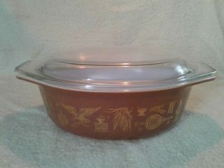 Vintage Pyrex Early American Oval Casserole Baking Dish 043 W/ Lid 1.  5 Qt