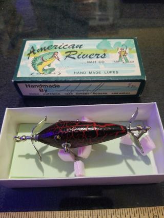 American River Bait Co.  Hand Made Fishing Lure Red Crackleback Ge Brave Minnow