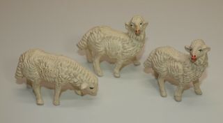 Vintage 5 " Scale Nativity Set Of 3 Sheep Lambs Composition Italy
