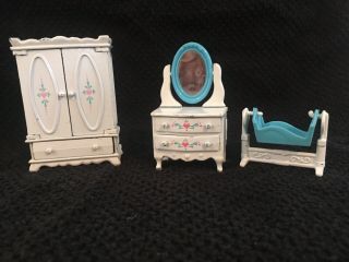 Vintage The Littles Dollhouse Furniture Armoire Crib Dresser 1980 Mattel