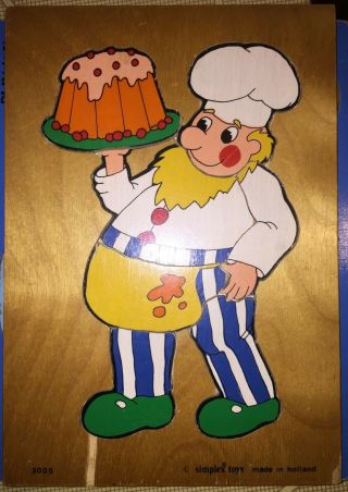 Vintage Simplex Baker With Cake Wooden Preschool Puzzle Made In Holland