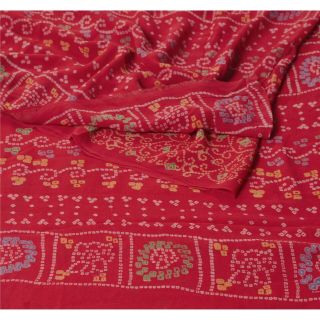 Sanskriti Vintage Saree Pure Georgette Silk Bandhani Printed Sari Craft Fabric