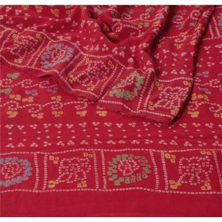 Sanskriti Vintage Saree Pure Georgette Silk Bandhani Printed Sari Craft Fabric 2