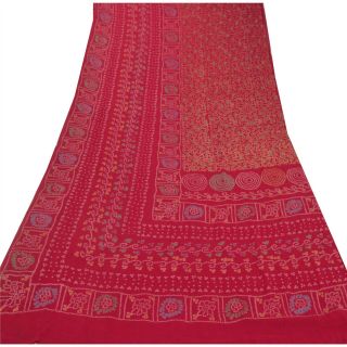 Sanskriti Vintage Saree Pure Georgette Silk Bandhani Printed Sari Craft Fabric 3