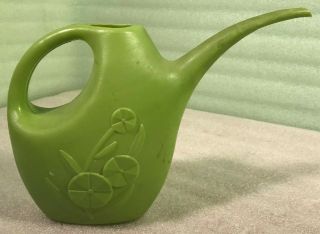 Vintage Lustro - Ware Green Plastic Watering Can W/ Stylized Floral Design No.  P - 1