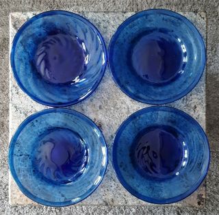 A Set Of Four Vintage Hand Blown Cobalt Blue Glass Plates