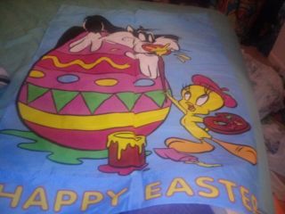 Vintage Looney Tunes Tweety Bird Flag 40” X 28” Painting Easter Eggs