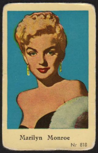 Marilyn Monroe - 1956 Vintage Swedish Nr Set Movie Star Gum Card Nr 818