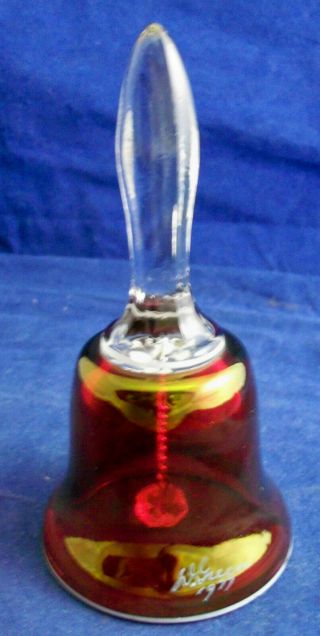 Vintage FENTON RUBY RED GLASS BELL - HANDPAINTED ROSE - SIGNED D GREEN 1977 3