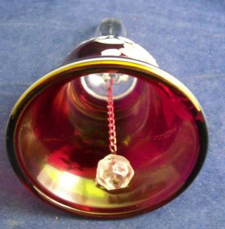 Vintage FENTON RUBY RED GLASS BELL - HANDPAINTED ROSE - SIGNED D GREEN 1977 5