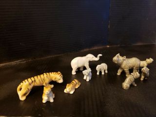 Vintage Miniature Tiger,  And Cubs,  Elephants And Babies,  Rhinoceros And Babies