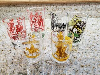 6 Vintage Assorted Davy Crockett Juice Glasses One Advertising Glass