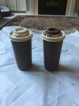 Vintage Tupperware Salt And Pepper Shakers Brown Collectible Containers Storage
