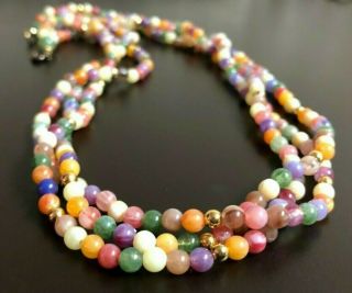 Vintage Bead Necklace Multi Strand Twisted Multi Color 5mm Marbled Beads 21 "