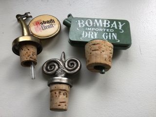 Vintage Asbach Uralt Brandy Bottle Pourer/cork & Bombay Dry Gin Pourer Cork