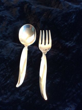 Vintage 1847 Rogers Bros.  Silver Plate Flarpattern Baby Spoon & Fork 4 - 1/2”