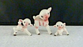 Set Of 3 Vintage Bone China Japan Lamb/sheep Family Figurines Pink,  White
