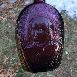 Vintage Ben Franklin,  Rye Whiskey Bottle Flask Purple Color Wheaton Glass
