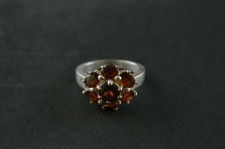 Vintage Sterling Silver Red Stone Flower Dome Ring - 5g