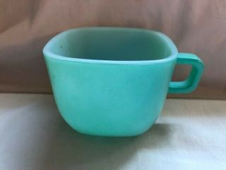 Vintage Glasbake Square Mug Lipton Soup Cups Retro Milk Glass Aqua Blue