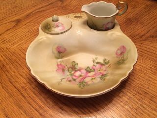 Vintage Nippon Hand Painted Floral Tray Creamer And Covered Sugar Bowl With Lid