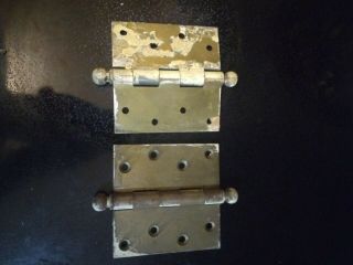 2 Stanley 4 " X 4 " Solid Brass Door Hinge Commercial Ball Bearing Vintage Usa