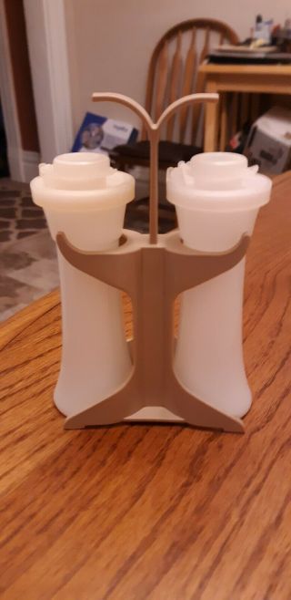 Vintage Tupperware Hour Glass Mini Salt And Pepper Shakers White With Caddy