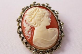 Vtg Vintage Jewelry Signed Gerry ' s Molded Cameo Brooch Pin Pendant 3