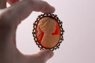 Vtg Vintage Jewelry Signed Gerry ' s Molded Cameo Brooch Pin Pendant 4
