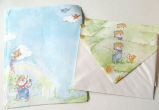 Vintage Stationery W Envelopes Critter Flying Kite W Squirrel And Birds