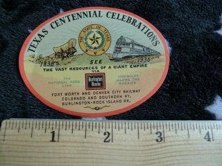 1936 1930s Texas Centennial Celebrations Vintage Luggage Label,  Trains,  Railway