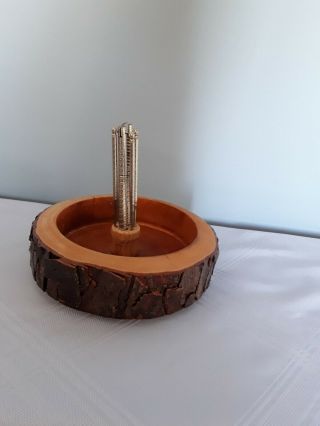 Vtg Real Wooden Bark Nut Cracker Bowl With Tools 8 " Round.