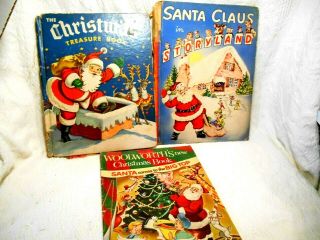 3 Vintage Christmas Books 1954 Woolworths,  Santa Claus In Storyland (popup)
