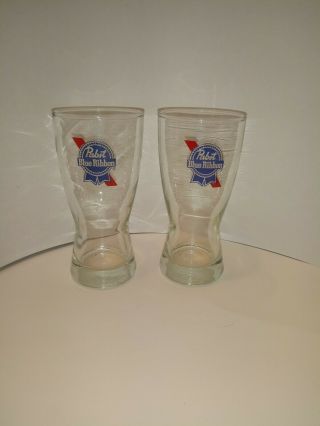 2 Vintage Pabst Blue Ribbon Pilsner Beer Glasses