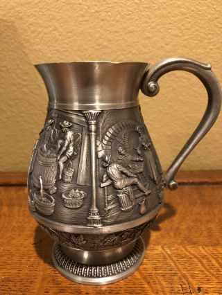 Vintage 95 Zinn Pewter Embossed Pitcher 6 Inch With 3 Inch Diameter Top
