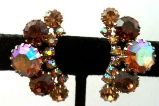 Rare Vintage Estate Signed Weiss Ab Rhinestone 1 1/4 " Clip Earrings G785j