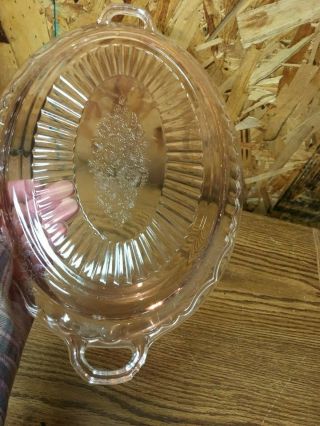 Vintage Pink Depression Glass Oval Platter With Handles Floral 14 "