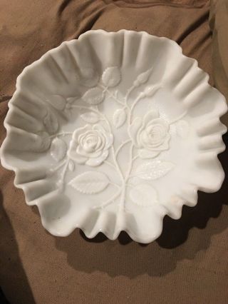 Vintage Milk Glass Bowl Open Rose Pattern Imperial Glass Serving Fruit Bowl