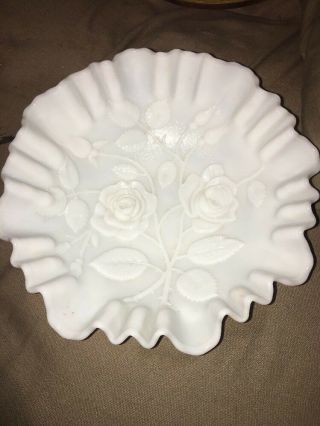 Vintage Milk Glass Bowl Open Rose Pattern Imperial Glass Serving Fruit Bowl 2
