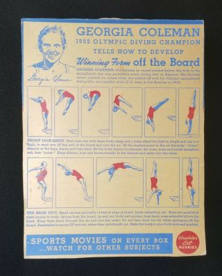 1937 Huskies Cereal Box Back Georgia Coleman 1932 Olympics Vtg Vgex - Ex