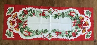 15” X 42” Table Runner With Red And Green Holiday Vintage Print