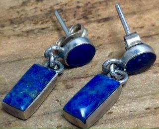 Vintage.  950 Silver Lapis Lazuli Gemstone Earrings (e47)