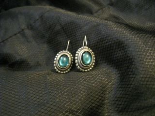 Vintage 925 M Sterling Silver Blue - Green Stone Earrings