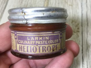 Vintage Larkin Culinary Paste Color Heliotrope Glass Jar With Lid And Contents