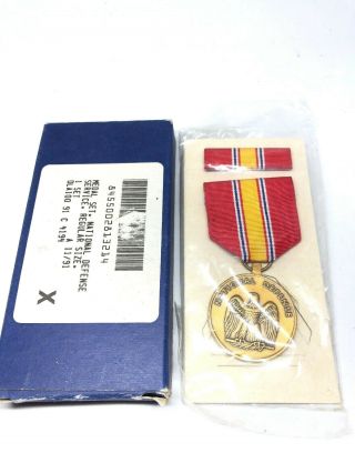 Vintage Us U.  S.  National Defense Medal,  Cased,  Ribbon Bar,  Military,  War
