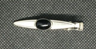 Stunning Vintage Anson Silver Tone With Black Onyx Tie Bar Tack Clip Clasp