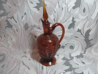 Vintage Oil Or Vinegar Cruet W/stopper Amber Brown Handblown Glass