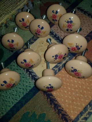 Vintage Flower Ceramic Porcelain Drawer Cabinet Pull Knobs Set Of 11