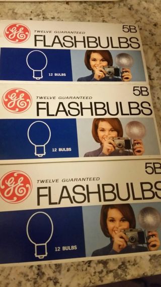 3 Boxes Of 12 Ge 5b Flashbulbs Vintage Old Stock,  In Boxes